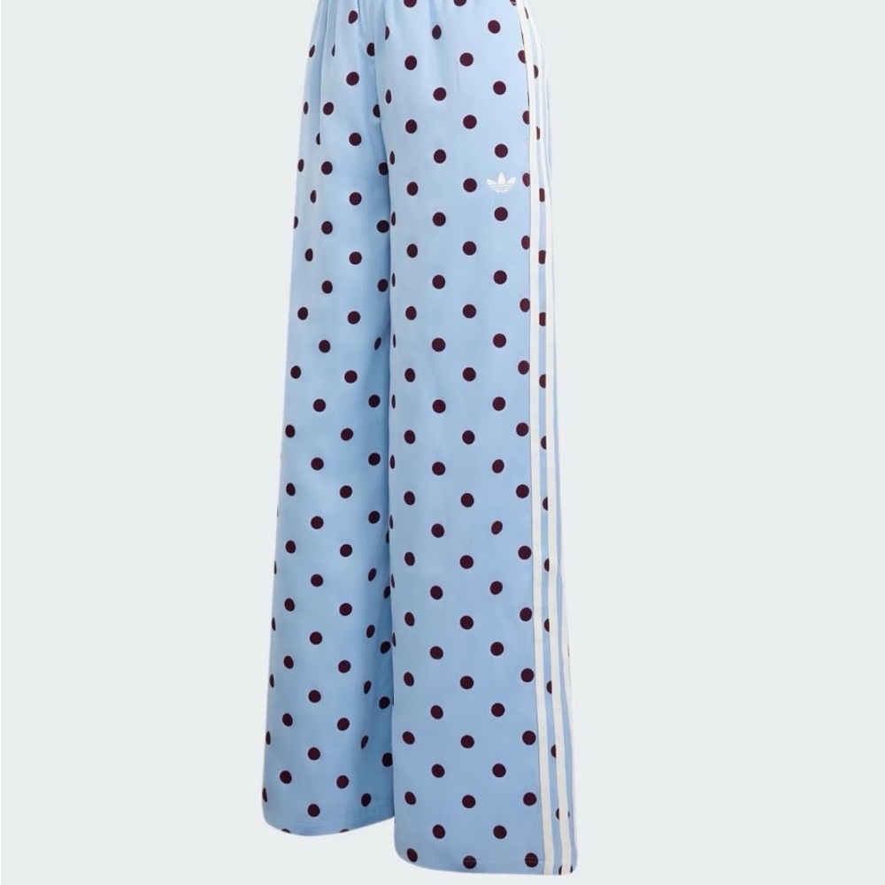 Exclusive!!!Adidas Women's Light Blue Polka Dot Wide-Leg Pants